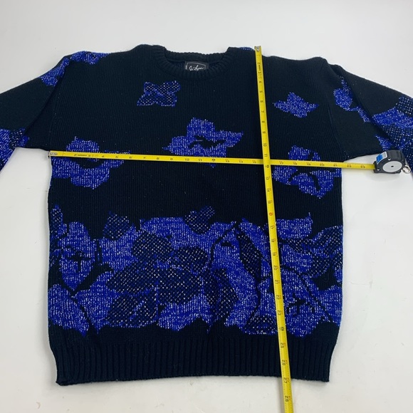 Vintage Ja Lynn Metallic Blue & Black Sweater Crew neck with Sparkle Large - Picture 9 of 13